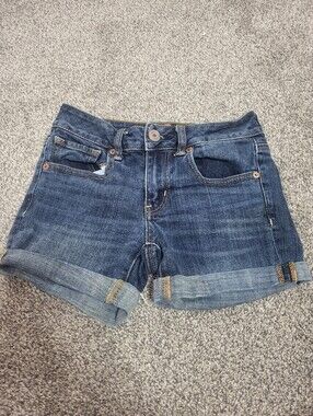 American Eagle Outfitters Dark Blue Rolled Hem Denim Shorts